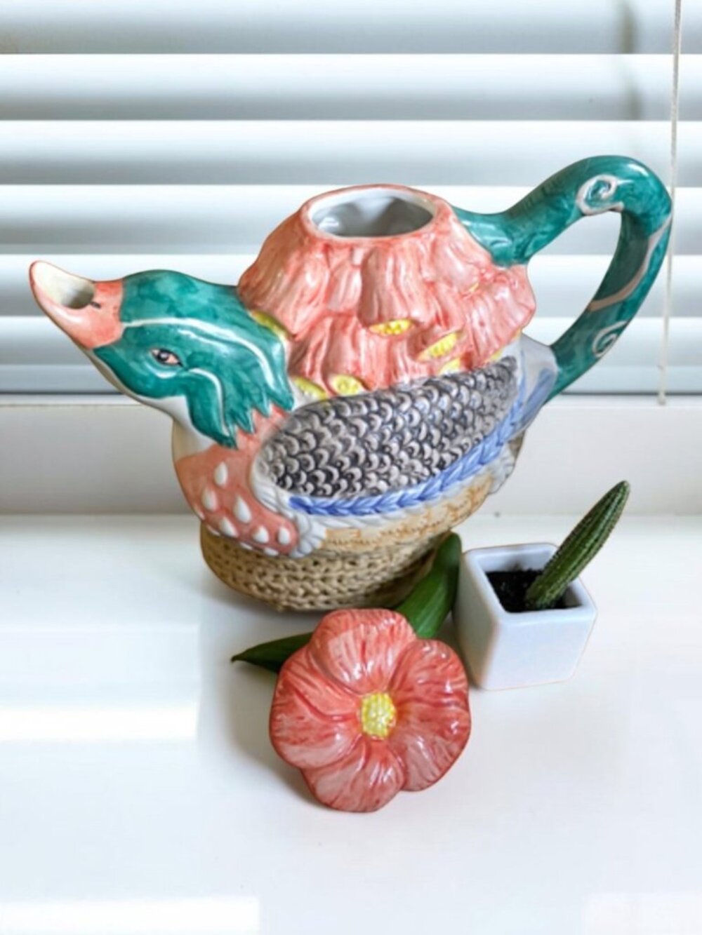 VINTAGE WCL Hand Painted Ceramic Wood Duck Teapot with Lid